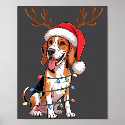 Poster Treeing Walker Coonhound Dog Christmas Lights Sant (Devant)