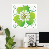 Poster Trèfle à quatre feuilles vert avec fleur blanche (Bureau à domicile)