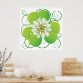 Poster Trèfle à quatre feuilles vert avec fleur blanche (Cuisine)