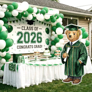 Poster Trendy Bear Green Printable Graduation Party Decor