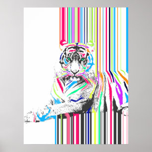 Poster trendy coloré vibrante rayures de néon tigre doule