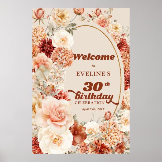 Poster Trendy cuivre hydrangea blush 30 anniversaire Bien (Devant)