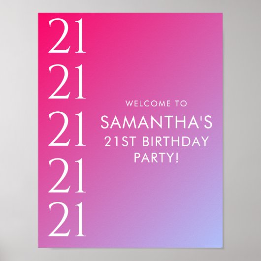 Poster Trendy Modern Bold Pink Gradient 21st Birthday (Devant)