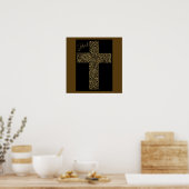 Poster Trendy Modern Jesus Gold Cross Art Brown (Cuisine)