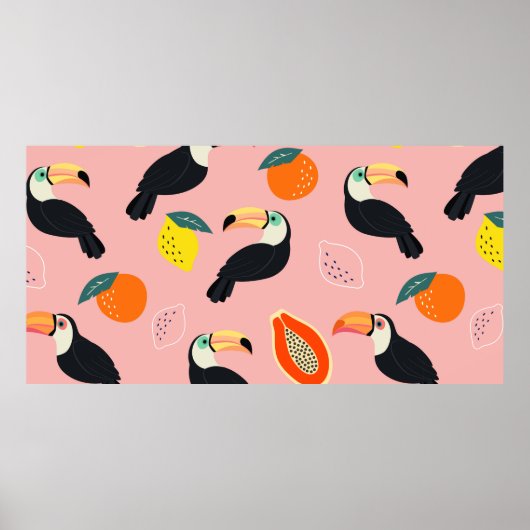 Poster Trendy pattern with toucan and abstract tropical f (Devant)