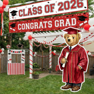 Poster Trendy Red Bear Printable Graduation Party Decor