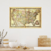 Poster Très ancienne carte des États-Unis d'Amérique (Cuisine)