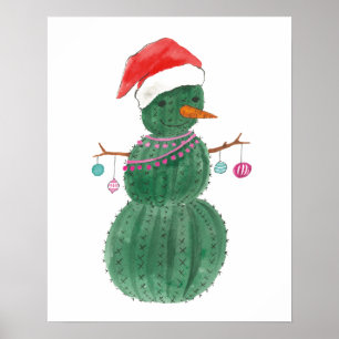 Poster Très un bonhomme de neige de Noël de cactus
