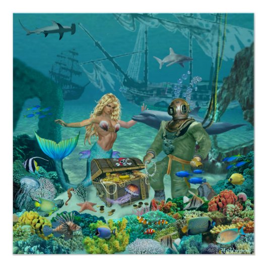 Poster Trésor du récif de corail de la sirène (Devant)