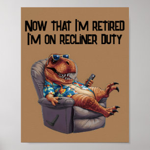Poster Trex assis sur la chaise inclinable tenant la télé