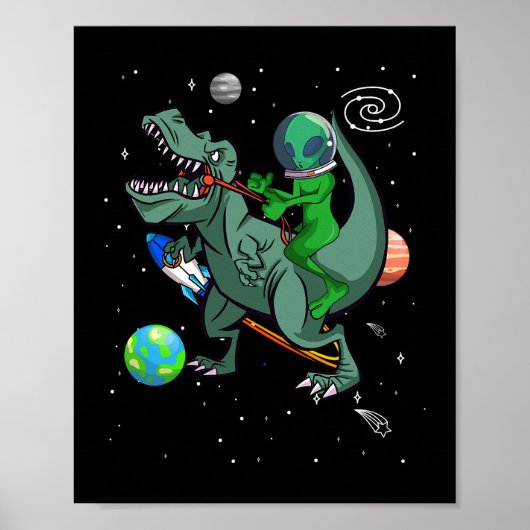 Poster TRex Dinosaur Dans l'espace extra-atmosphérique Al (Devant)
