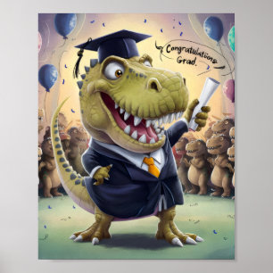 Poster Trex en casquette et robe détenant un diplôme