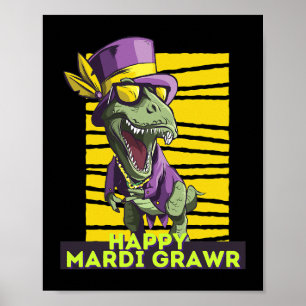 Poster TRex Mardi Grawr Dinosaur Enfants Mardi Gras