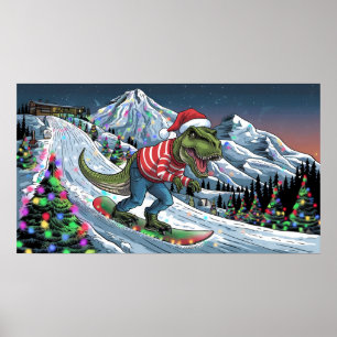 Poster TRex snowboard aux couleurs psychédéliques de mont