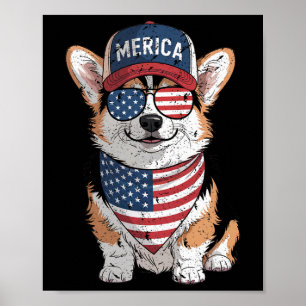 Poster Tri Color Corgi 4 juillet nous American Flag Chien