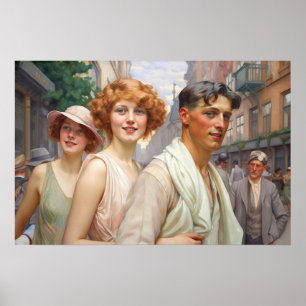 Poster Triade polyamoreuse errant dans le centre-ville