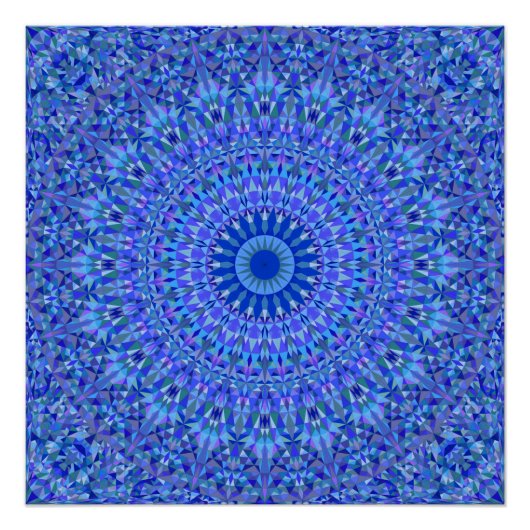 Poster Triangle bleu Kaleidoscope Mandala (Devant)