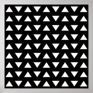Poster Triangles blancs sur Noir. Motif géométrique.