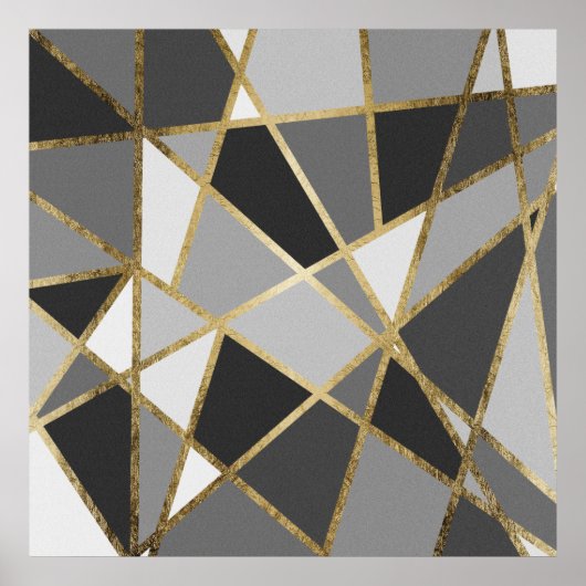 Poster Triangles d'or Geo moderne noir et gris (Devant)