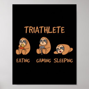 Poster Triathlète Sloth drôle de jeu jouant au jeu vidéo 