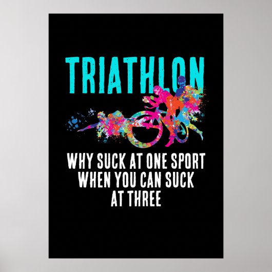 Poster Triathlon Amusant Citation Magenta Et Turquoise Sp (Devant)