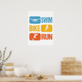 Poster Triathlon vintage - Course à vélo de natation (Cuisine)