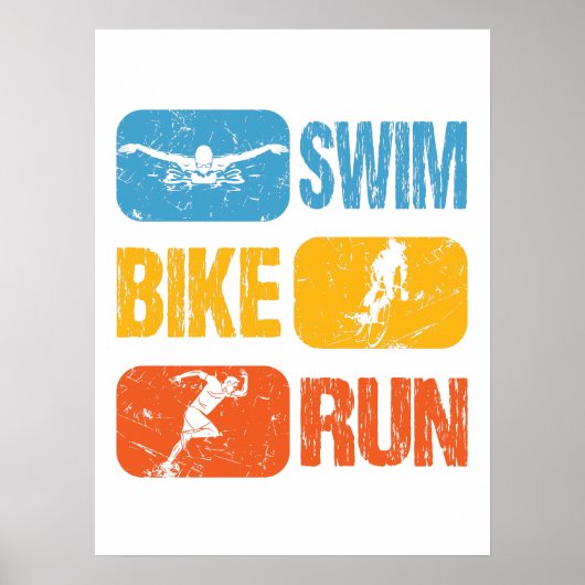 Poster Triathlon vintage - Course à vélo de natation (Devant)