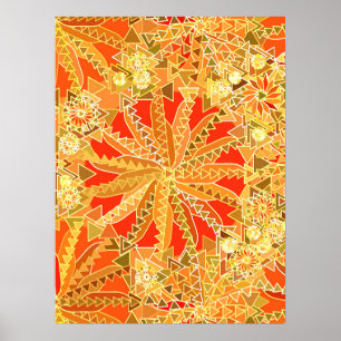 Poster Tribal Mandala Print, Mustard Gold et Orange