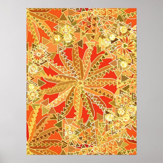 Poster Tribal Mandala Print, Mustard Gold et Orange (Devant)