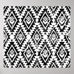 Poster Tribal Navajo : blanc noir géométrique.
