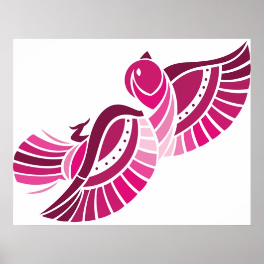 Poster Tribal Pink Bird Stylized Magenta Phoenix (Devant)