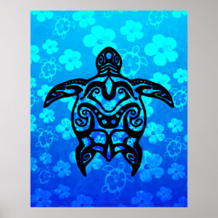 Poster Tribal Turtle Hibiscus