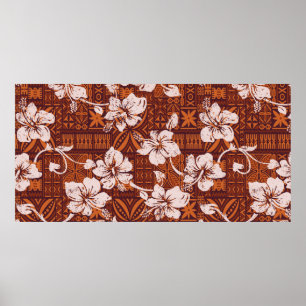 Poster Tribal vintage Hawaiian hibiscus flowers wallpaper