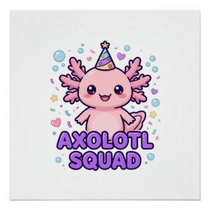 Poster Tribu d'Axolotl Mignon Chapeau de Fête Axolotl Kaw
