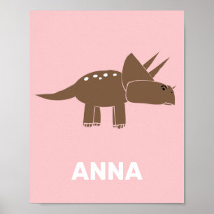 Poster Tricératops Brown Pour Enfants Dino Rose