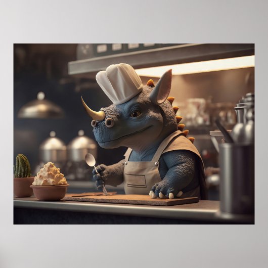 Poster Tricératops cuisinier à commande courte (Devant)