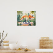 Poster Tricératops Watercolor Nursery Art (Cuisine)