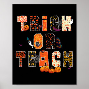 Poster Trick Or Teach Fantôme Halloween Enseignant Éducat
