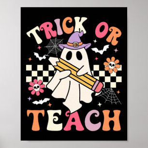 Poster Trick Or Teach Prof Groovy Halloween Rétro Floral