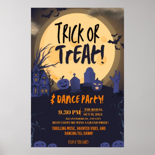 Poster Trick or Treat Halloween Dance Party Invitation🎃 (Devant)
