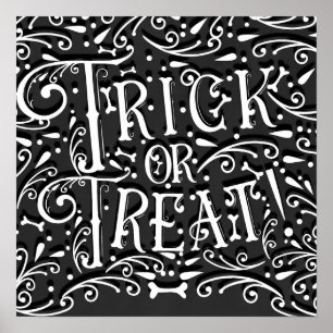 Poster Trick or Treat Vintage Craie Os Soirée Halloween