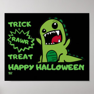 Poster "TRICK RAWR TREAT" drôle halloween dinosaure