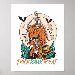 Poster Trick Rawr Treat T Rex Dinosaur Skeleton Halloween