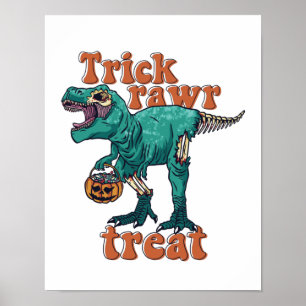 Poster Trick Rawr Treat Zombie T Rex Halloween Dinosaur