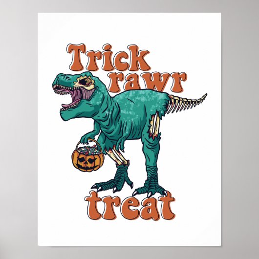 Poster Trick Rawr Treat Zombie T Rex Halloween Dinosaur (Devant)
