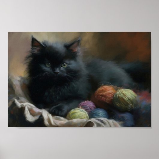 Poster Tricot compagnon Kitten noir avec fils (Devant)