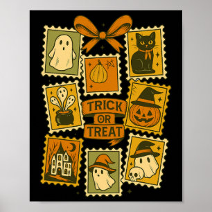 Poster Tricoter Ou Traiter Vintage Halloween Retro Postag