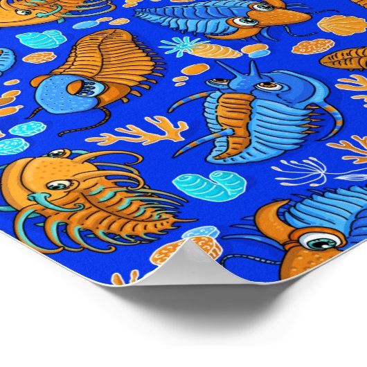 Poster Trilobites sur arrière - plan bleu foncé (motif en (Coin)