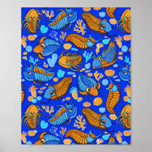 Poster Trilobites sur arrière - plan bleu foncé (motif en