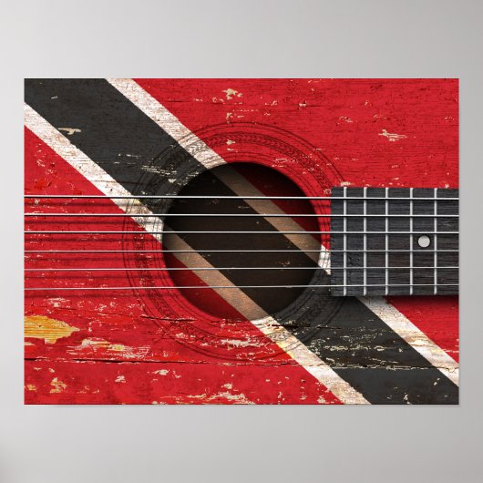Poster Trinité-et-Tobago Drapeau sur la vieille guitare a (Devant)